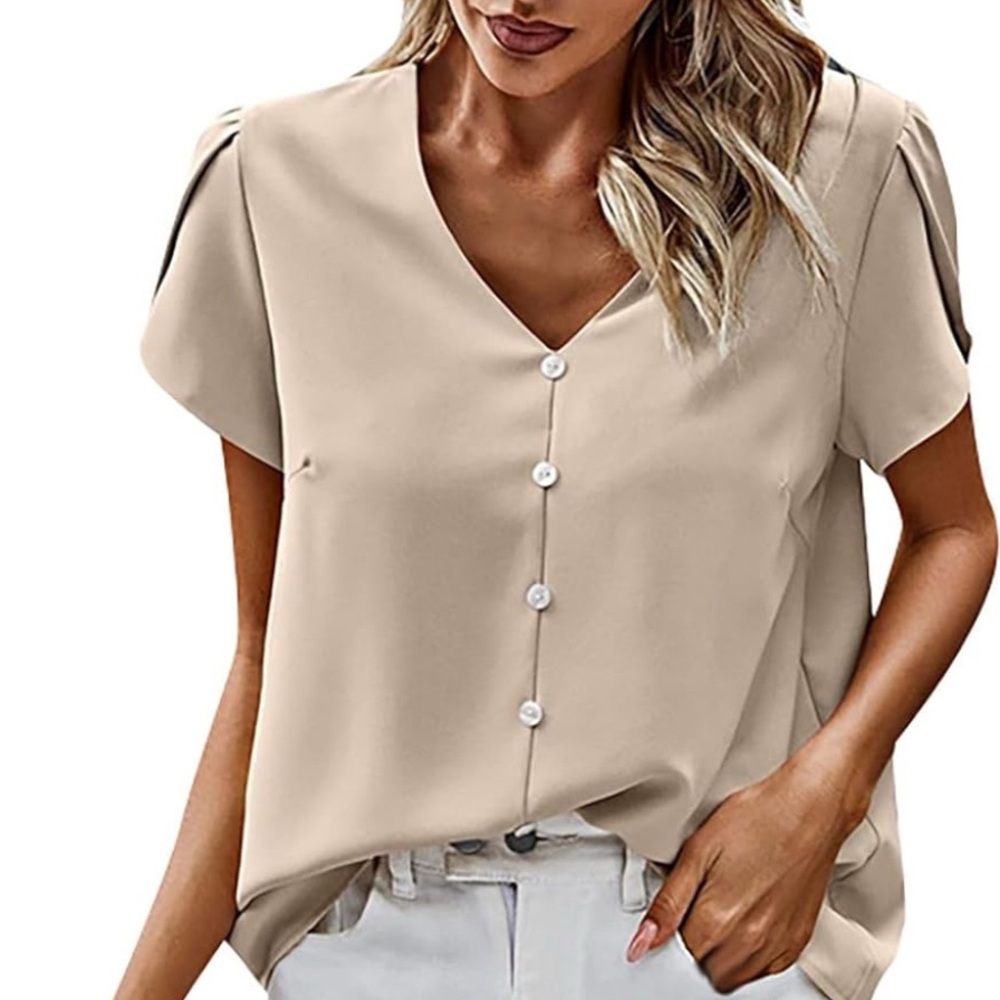 Amazon Casual V Neck Dressy Casual Ruffle Short Sleeve Top